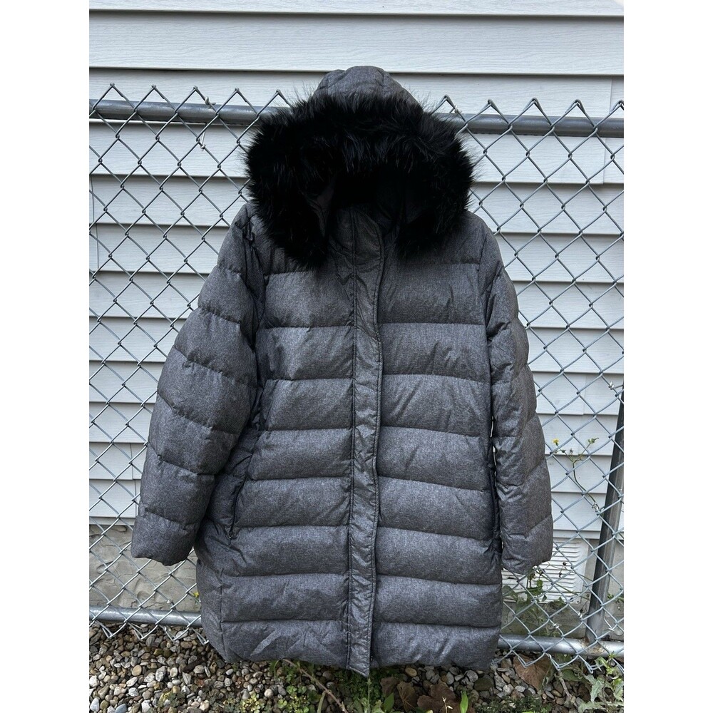 Lands End Women’s Gray Insulated Down Long Puffer Coat Plus 2X With Hood